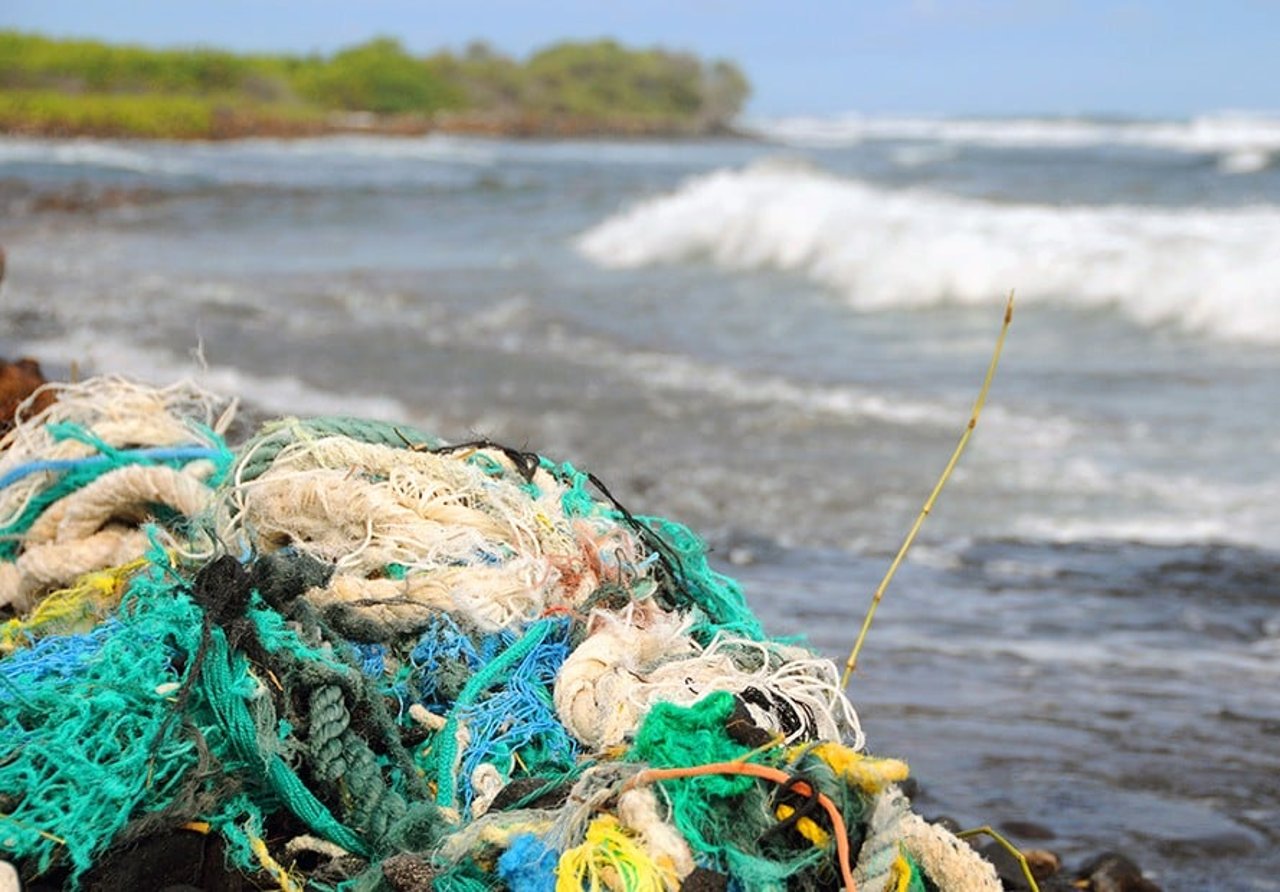 Discarged fishing gear washed up on Kona Island beach, Hawaii