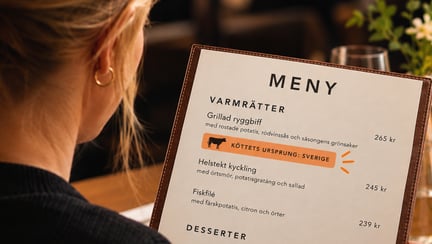 Menytavla där det står köttets ursprung